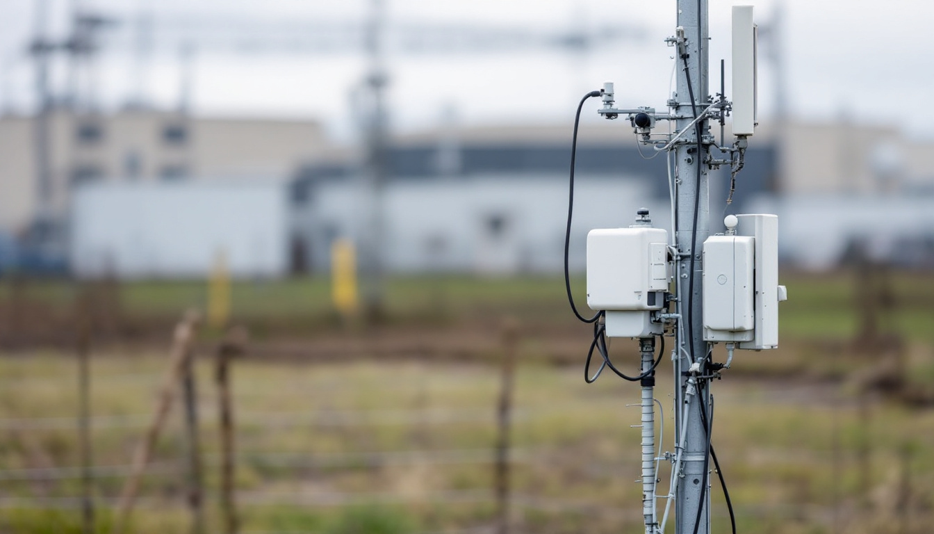 Sensoreinheiten an einem Mast vor einem Industriegelände